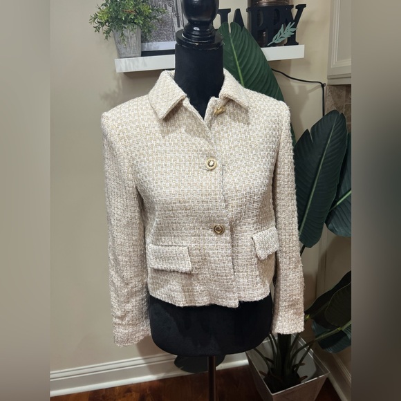 ZARA TWEED STRUCTURED SHORT BLAZER WOOL BLEND LIMITED EDITION -Tan Beige Small - Picture 2 of 12